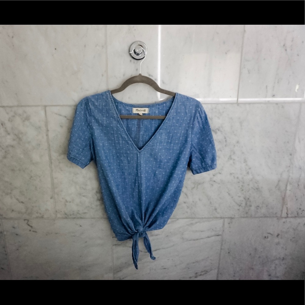 Madewell Blue Tie Front Top Textured M